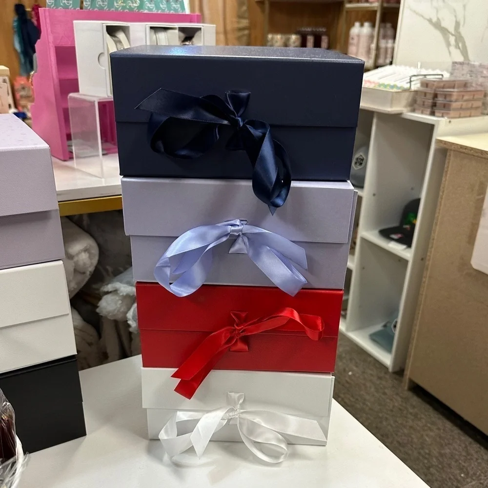 White Collapsible Gift Box with Satin Ribbon and Magnetic Lid